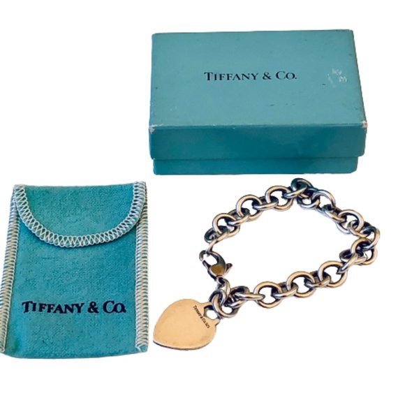 Tiffany & Co Sterling Silver Chain Link Bracelet Classic Heart Tag Charm - Picture 1 of 10